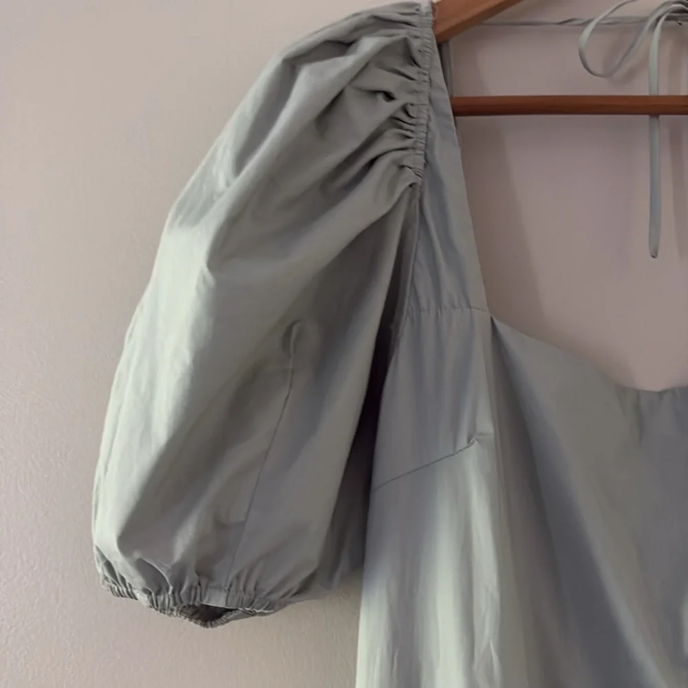 ASTR The Label llana Midi Dress Puff Sleeve Tiered‎ Skirt Tie Back Light Green M